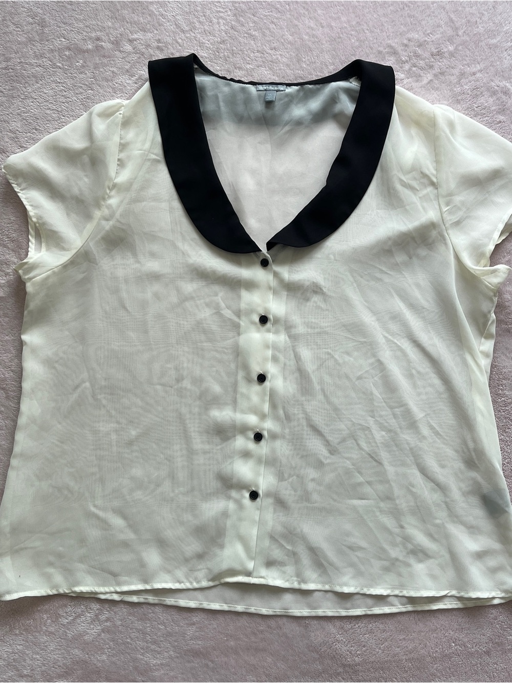 Twee Charlotte Russe Ivory Blouse with Black Peter Pan Collar